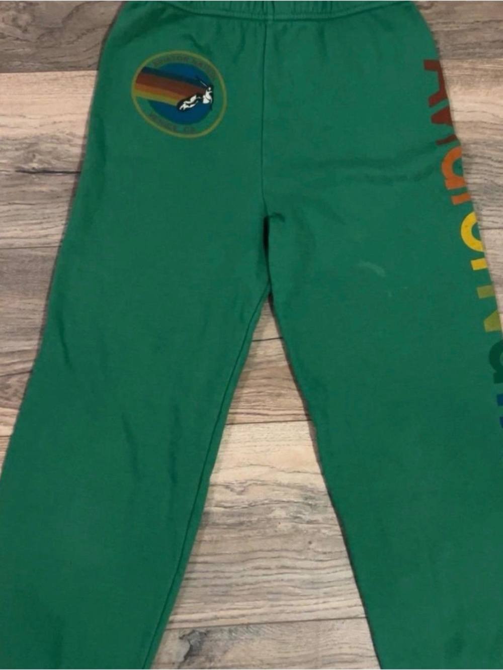 Aviator Nation Green Kids Sweatpants with Rainbow Tag